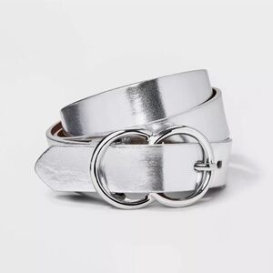 A New Day Silver Metallic Double Buckle Belt Size L Western Chic